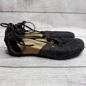 Haflinger Black Leather Lace Up Flats Sandals‎ Women's Shoes Size 41